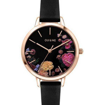 Orologio da donna Oui & Me Fleurette quadrante nero cinturino in pelle al quarzo ME010101