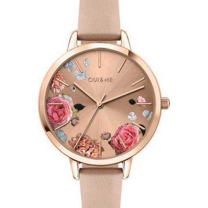 Orologio da donna Oui & Me Grande Fleurette in oro rosa con quadrante Sunray cinturino in pelle al quarzo ME010108