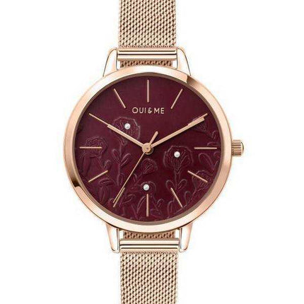 Oui & Me Fleurette Borgogna Sunray quadrante in acciaio inossidabile tono oro rosa quarzo ME010128 orologio da donna