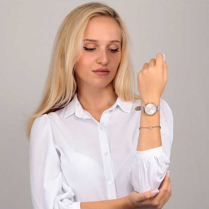 Oui & Me Amourette accenti di cristallo cinturino in pelle quadrante argento quarzo ME010289 orologio da donna con bracciale