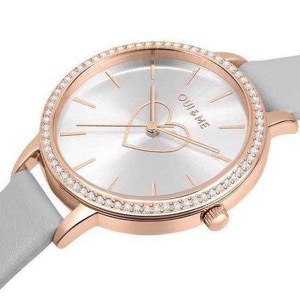 Oui & Me Amourette accenti di cristallo cinturino in pelle quadrante argento quarzo ME010289 orologio da donna con bracciale