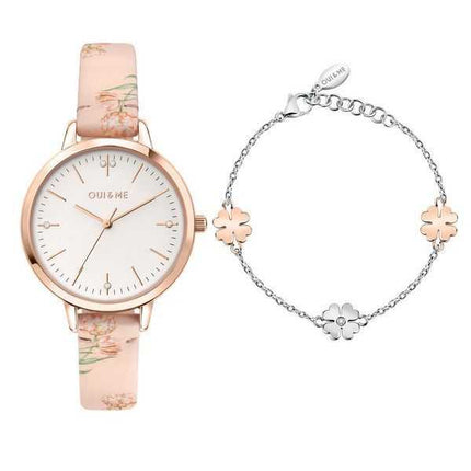 Oui & Me Fleurette in acciaio inossidabile quadrante bianco al quarzo ME010304 orologio da donna con bracciale extra