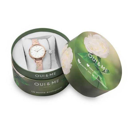 Oui & Me Fleurette in acciaio inossidabile quadrante bianco al quarzo ME010304 orologio da donna con bracciale extra