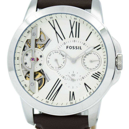 Orologio da uomo Fossil Grant Twist multifunzione in pelle marrone con cinturino in pelle ME1144
