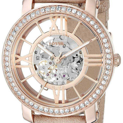 Fossil Curiosity Automatic Skeleton Crystals Dial Orologio in pelle beige ME3060 da donna