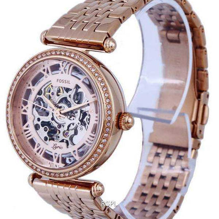Fossil Lyric Crystal accenti in oro rosa quadrante scheletro automatico ME3198 orologio da donna