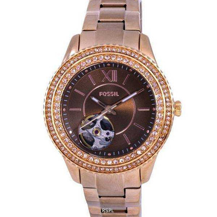 Fossil Stella accenti di cristallo cuore aperto quadrante marrone automatico ME3211 orologio da donna
