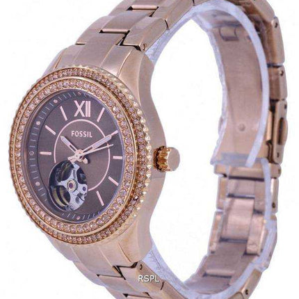 Fossil Stella accenti di cristallo cuore aperto quadrante marrone automatico ME3211 orologio da donna