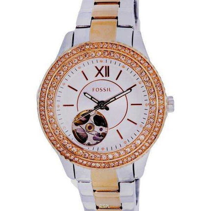 Fossil Stella accenti di cristallo quadrante argento automatico ME3214 orologio da donna