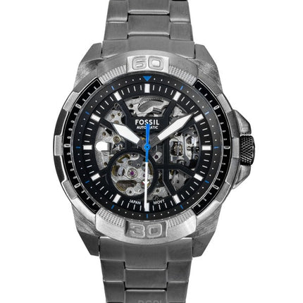 Orologio da uomo Fossil Bronson in acciaio inossidabile con quadrante scheletrato nero automatico ME3218