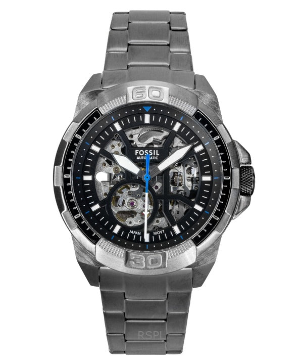 Orologio da uomo Fossil Bronson in acciaio inossidabile con quadrante scheletrato nero automatico ME3218