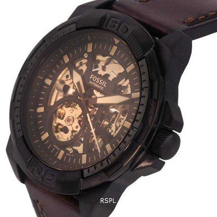 Orologio da uomo Fossil Bronson in pelle con quadrante scheletro automatico ME3219