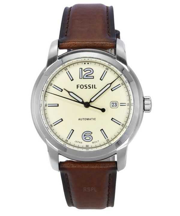 Orologio unisex Fossil Heritage Brown LiteHide con cinturino in pelle e quadrante color crema automatico ME3221
