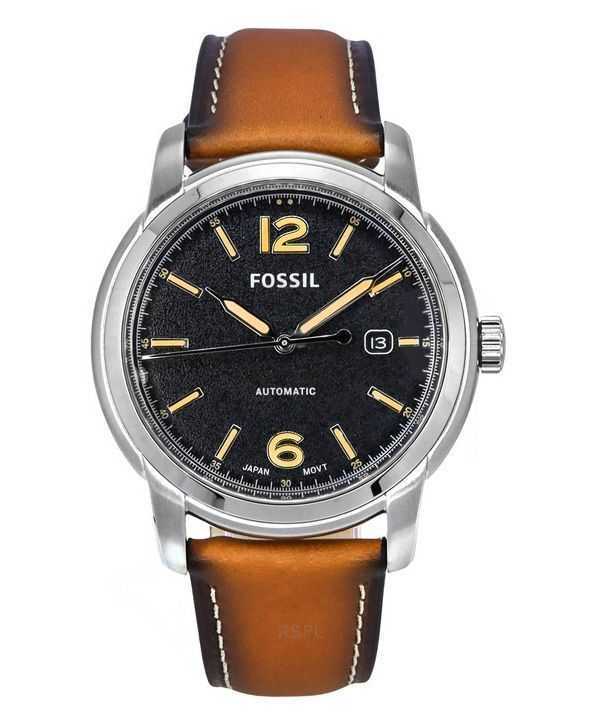 Orologio da uomo Fossil Heritage Luggage con cinturino in pelle e quadrante nero automatico ME3233
