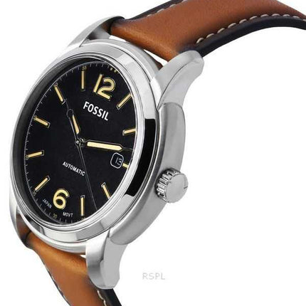 Orologio da uomo Fossil Heritage Luggage con cinturino in pelle e quadrante nero automatico ME3233