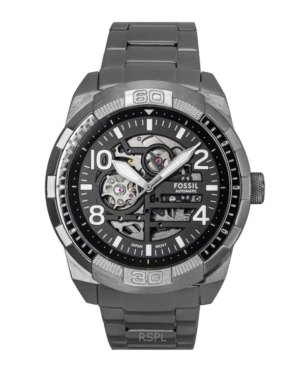 Orologio da uomo Fossil Bronson in acciaio inossidabile con quadrante scheletrato nero automatico ME3255
