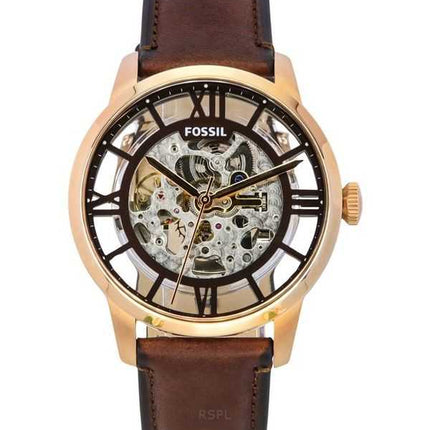 Orologio da uomo Fossil Townsman con cinturino in pelle marrone e quadrante scheletrato automatico ME3259