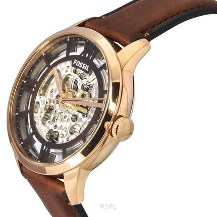 Orologio da uomo Fossil Townsman con cinturino in pelle marrone e quadrante scheletrato automatico ME3259