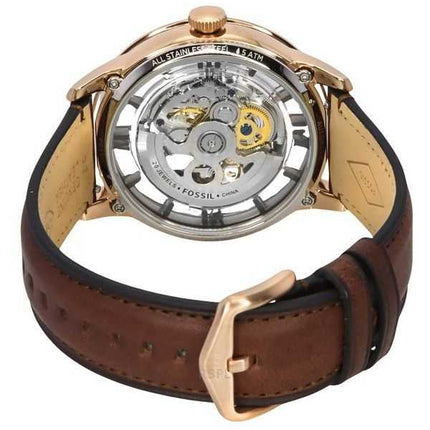 Orologio da uomo Fossil Townsman con cinturino in pelle marrone e quadrante scheletrato automatico ME3259