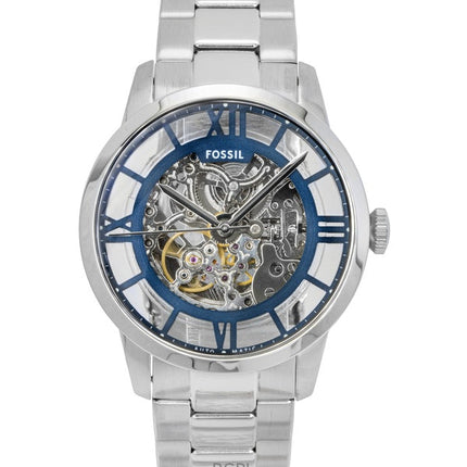 Orologio da uomo Fossil Townsman in acciaio inossidabile con quadrante scheletrato blu automatico ME3260
