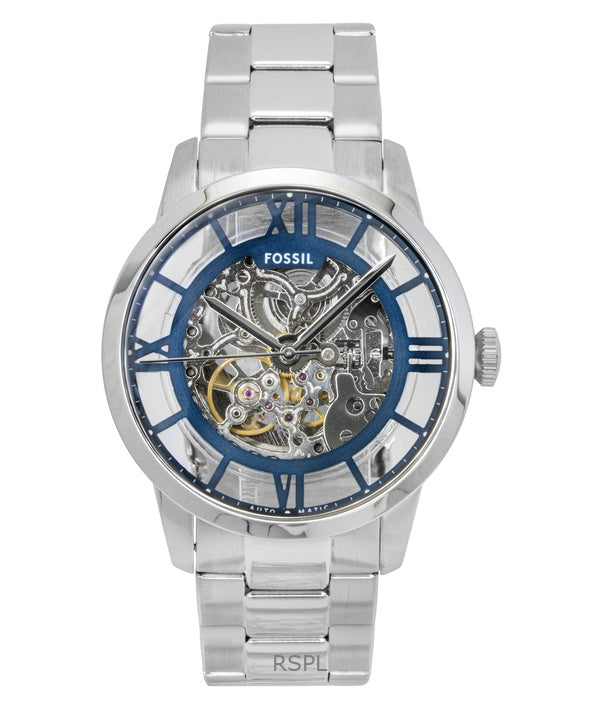 Orologio da uomo Fossil Townsman in acciaio inossidabile con quadrante scheletrato blu automatico ME3260