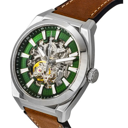Orologio da uomo Fossil Everett con cinturino in pelle marrone e quadrante scheletrato verde, automatico ME3261