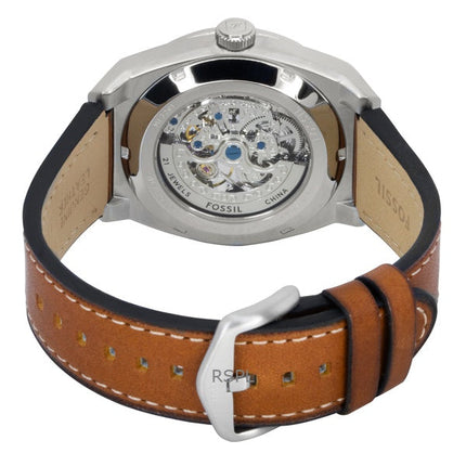 Orologio da uomo Fossil Everett con cinturino in pelle marrone e quadrante scheletrato verde, automatico ME3261