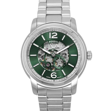 Orologio da uomo Fossil Heritage in acciaio inossidabile con quadrante scheletrato verde automatico ME3262