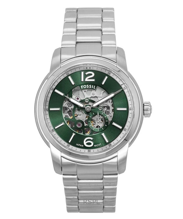 Orologio da uomo Fossil Heritage in acciaio inossidabile con quadrante scheletrato verde automatico ME3262