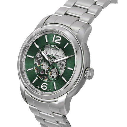 Orologio da uomo Fossil Heritage in acciaio inossidabile con quadrante scheletrato verde automatico ME3262