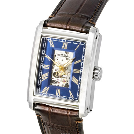 Orologio da uomo Fossil Carraway Croco con cinturino in pelle Open Heart e quadrante blu automatico ME3273