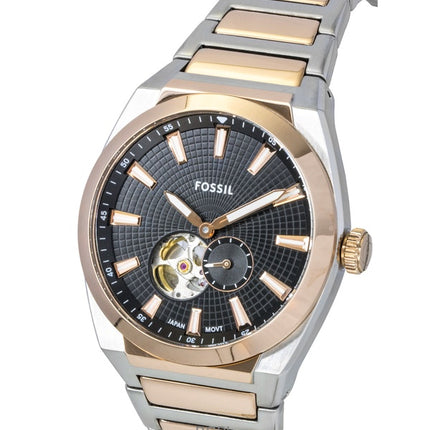Orologio da uomo Fossil Everett bicolore in acciaio inossidabile con quadrante nero e quadrante automatico ME3277