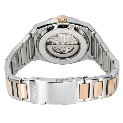 Orologio da uomo Fossil Everett bicolore in acciaio inossidabile con quadrante nero e quadrante automatico ME3277