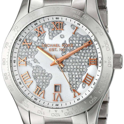 Michael Kors Layton Engraved Map Crystal Pave Dial MK5958 - Orologio da donna