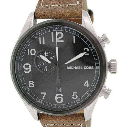 Michael Kors Hanger quadrante nero orologio da uomo in pelle marrone MK7068