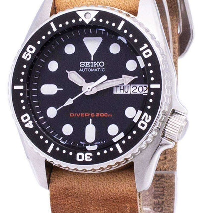 Orologio da uomo Seiko Automatic SKX013K1-MS10 Diver's 200M marrone cinturino in pelle da uomo