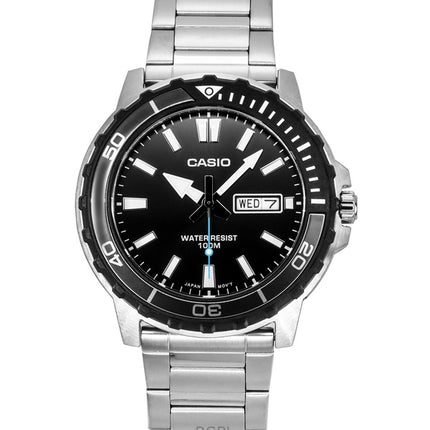 Orologio da uomo Casio Standard Analogico in acciaio inossidabile con quadrante nero al quarzo MTD-125D-1A3V 100M