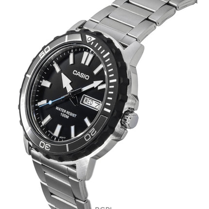 Orologio da uomo Casio Standard Analogico in acciaio inossidabile con quadrante nero al quarzo MTD-125D-1A3V 100M