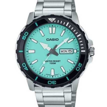 Orologio da uomo Casio analogico standard in acciaio inossidabile quadrante turchese al quarzo MTD-125D-2A2V 100M