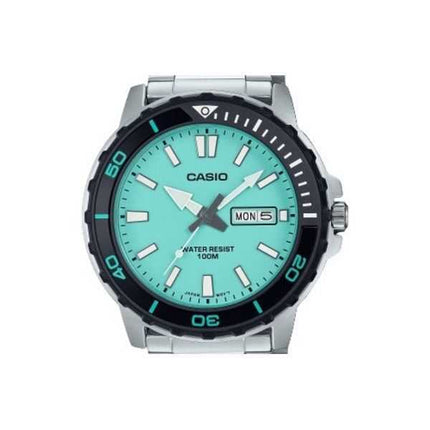 Orologio da uomo Casio analogico standard in acciaio inossidabile quadrante turchese al quarzo MTD-125D-2A2V 100M