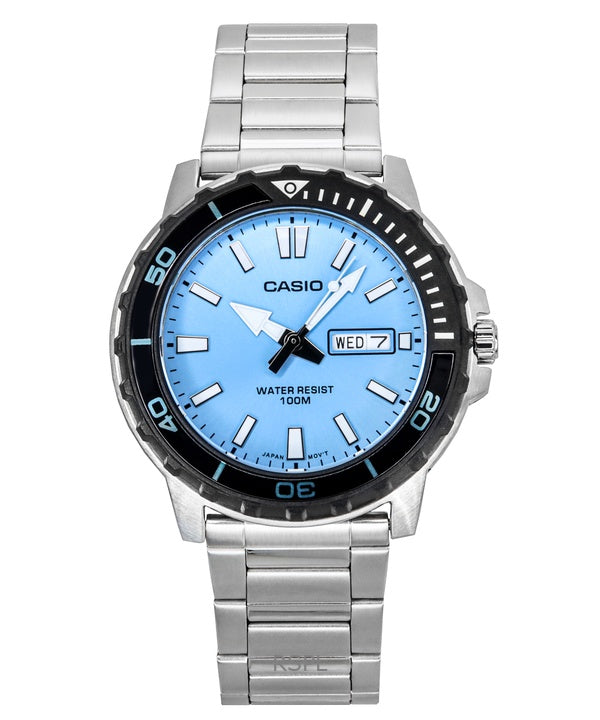 Orologio da uomo Casio Standard Analogico in acciaio inossidabile con quadrante blu acqua e quarzo MTD-125D-2A3V 100M
