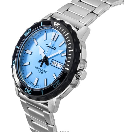 Orologio da uomo Casio Standard Analogico in acciaio inossidabile con quadrante blu acqua e quarzo MTD-125D-2A3V 100M
