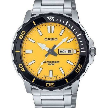 Orologio da uomo Casio analogico standard in acciaio inossidabile quadrante giallo al quarzo MTD-125D-9AV 100M