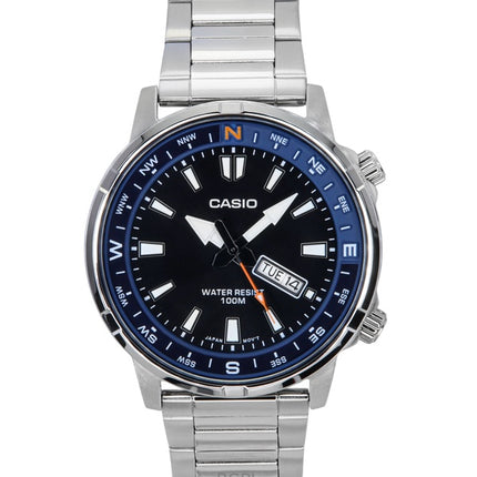 Orologio da uomo Casio Standard Analogico in acciaio inossidabile con quadrante nero al quarzo MTD-130D-1A2V 100M