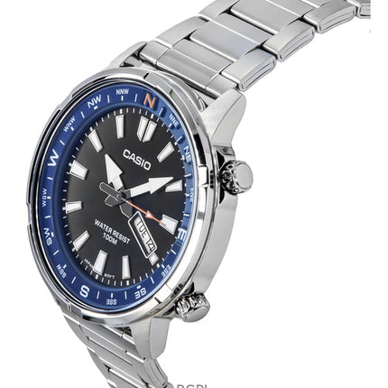 Orologio da uomo Casio Standard Analogico in acciaio inossidabile con quadrante nero al quarzo MTD-130D-1A2V 100M