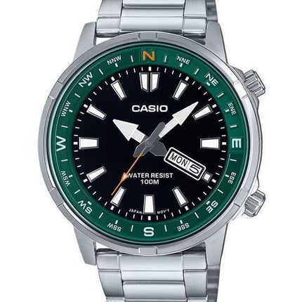 Orologio da uomo Casio analogico standard in acciaio inossidabile quadrante nero al quarzo MTD-130D-1A3V 100M