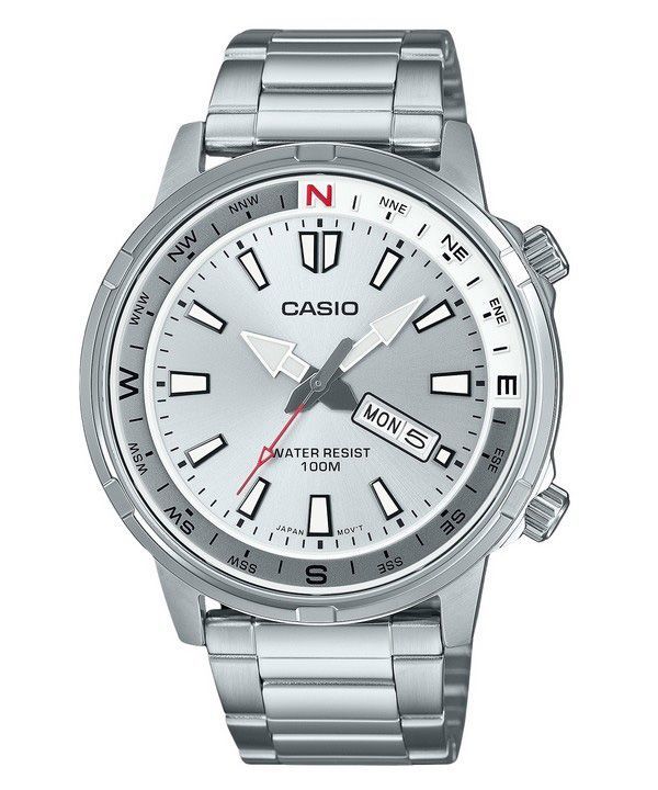 Orologio da uomo Casio Standard Analogico in acciaio inossidabile con quadrante argentato al quarzo MTD-130D-7AV 100M ricondizionato