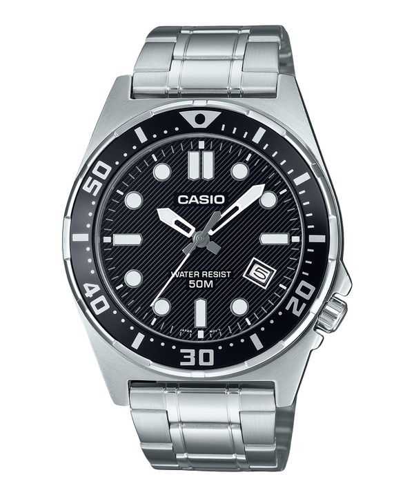 Orologio da uomo Casio Standard Analogico in acciaio inossidabile con quadrante nero al quarzo MTD-135D-1AV