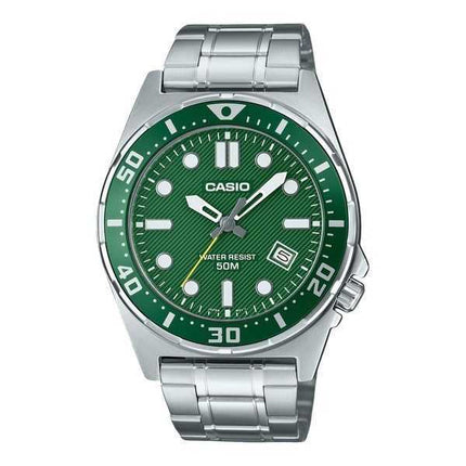 Orologio da uomo Casio Standard Analogico in acciaio inossidabile con quadrante verde al quarzo MTD-135D-3AV