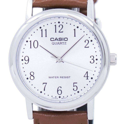 Orologio Casio al quarzo quadrante argentato in pelle marrone MTP-1095E-7BDF MTP1095E-7BDF
